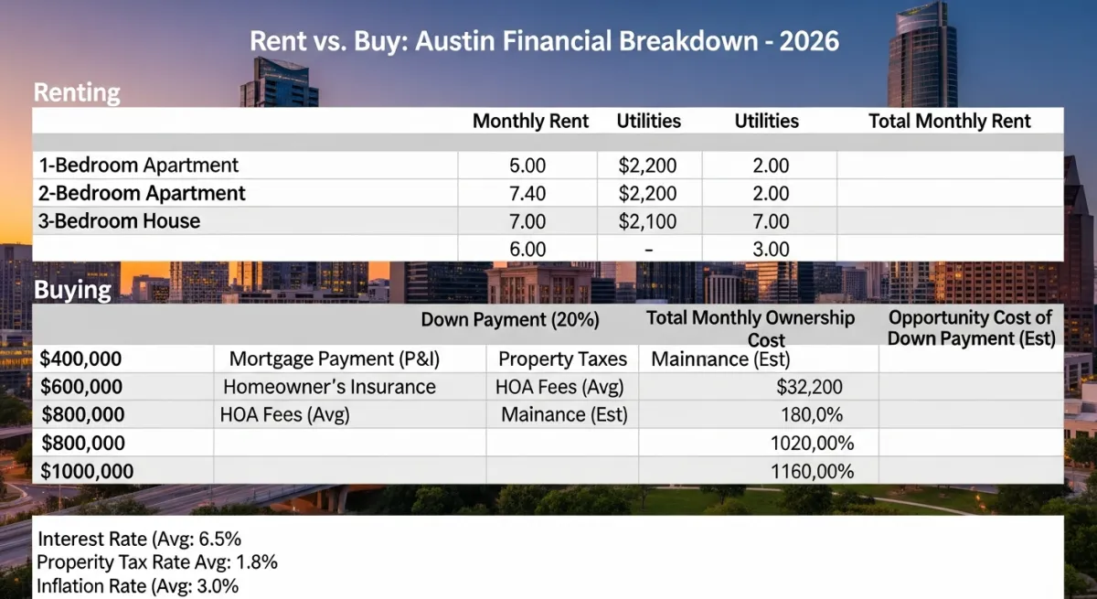 The Rent vs. Buy Math for Austin in 2026 at Three Different Price Points